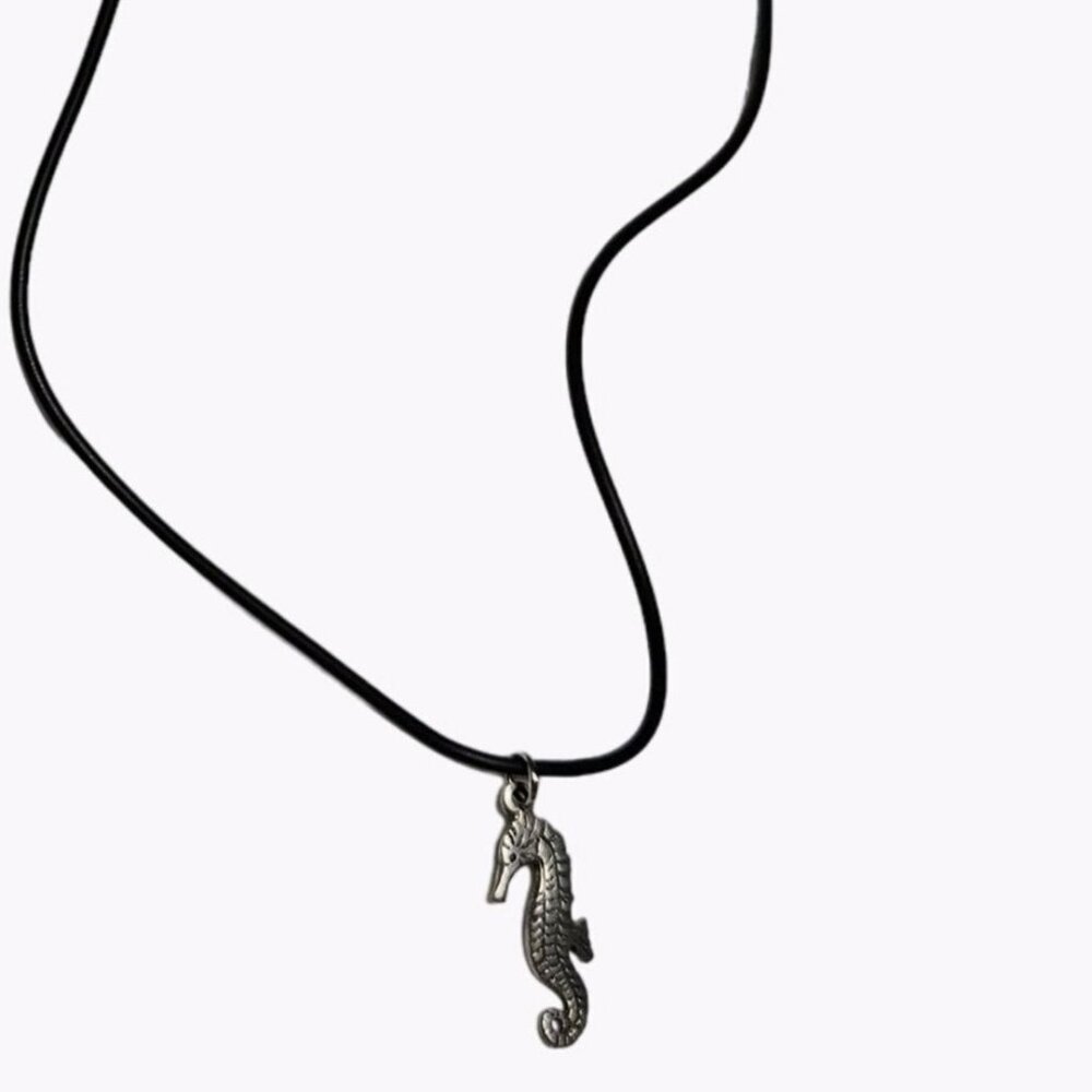 Seahorse Silver Tone Pendant Cord Necklace Boho Beach Girls Costume Jewelry